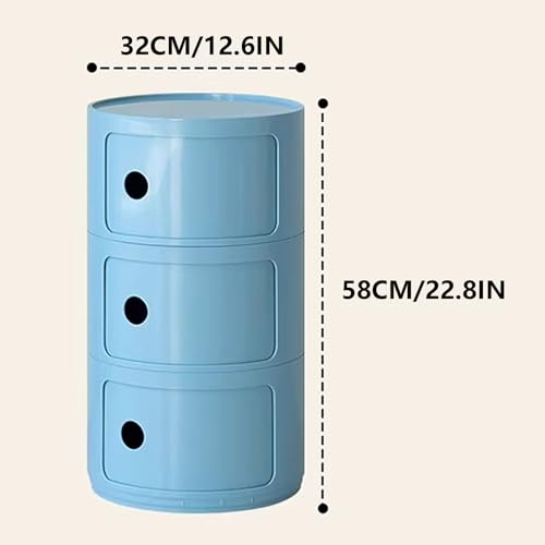 3 Tier Round Nightstand with Drawer, Royal Blue Round Side Table Small Plastic Storage End Table for Bedroom, Living Room, Bathroom - color: Royal Blue