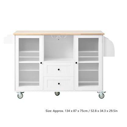 Kitchen Island Cart with Drop Leaf 13 Storage Areas 5 Lockable Wheels Solid Wood White Modern Kitchen Island Table Cart Rolling for Small (White)
