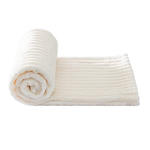 MIULEE Super Soft Throw Blanket with Stripe Pattern for Lightweight Fleece Warm Plush Cozy Bed Blanket 30"x40", Cream White - color: Cream White, size: 30"x40"