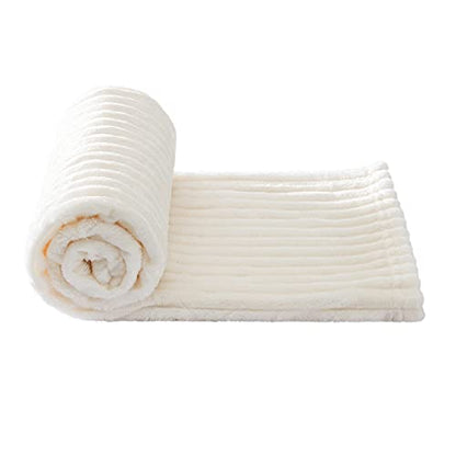 MIULEE Super Soft Throw Blanket with Stripe Pattern for Lightweight Fleece Warm Plush Cozy Bed Blanket 30"x40", Cream White - color: Cream White, size: 30"x40"