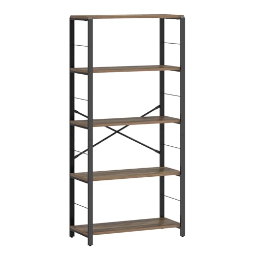 5 Tier Tall Bookshelf, Industrial Bookshelves and Bookcases, Modern Rustic Wood and Metal Book Shelf for Bedroom, Living Room and Home Office, Oak - color: Oak, size: 5-Tier