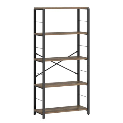 5 Tier Tall Bookshelf, Industrial Bookshelves and Bookcases, Modern Rustic Wood and Metal Book Shelf for Bedroom, Living Room and Home Office, Oak - color: Oak, size: 5-Tier