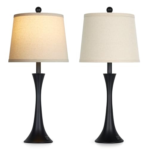 27.5" Black table Lamps for Living Room, Touch Control 3-Way Dimmable Bedside Nightstand Lamps Bedroom Lamp,Modern Black Table Lamp with USB A+C Ports,Tall Lamps for Living Room End Table（1Pack） - color: Black (1 Pack)