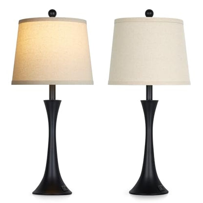 27.5" Black table Lamps for Living Room, Touch Control 3-Way Dimmable Bedside Nightstand Lamps Bedroom Lamp,Modern Black Table Lamp with USB A+C Ports,Tall Lamps for Living Room End Table（1Pack） - color: Black (1 Pack)