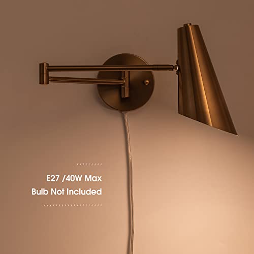 Plug in Wall Sconce Set of 2, Brass Swing Arms Wall Light Plug-in Wall Lamp for Bedroom Living Room Wall Lamp - color: A-Gold-2 Pack