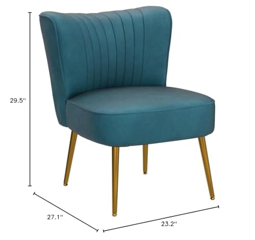 Container Furniture Direct Modern Velvet Accent Chair for Living Room, Bedroom, or Entryway, Stylish and Comfortable Armless Design with Metal Legs, Greynish Blue - color: Greynish Blue