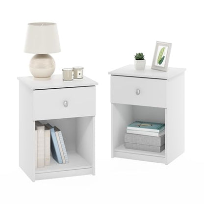 Furinno Tidur Nightstand, 2-Pack, White - color: Solid White, style: 2-Pack Knob