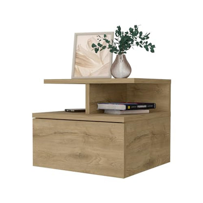 FM FURNITURE Augusta Floating Nightstand with 2-Tier Shelf and 1-Drawer, Macadamia - color: Macadamia