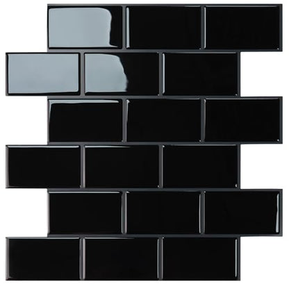 STICKGOO Subway Tile Peel and Stick Backsplash, Thicker Design 12" x 12" Stick on Backsplash Tiles for Kitchen, Bathroom, Wall Tile (10 Sheets, Black with Grey Grout) - color: Black With Grey Grout