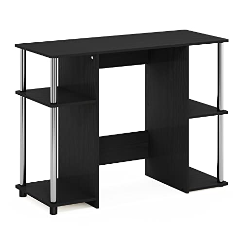 Furinno Jaya Computer Study Desk, Americano/Stainless Steel | Open Storage, Computer Study Desk, Office Desk, Stainless Steel, for Home Office, Bedroom, Dorm - color: Americano/Stainless Steel