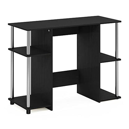 Furinno Jaya Computer Study Desk, Americano/Stainless Steel | Open Storage, Computer Study Desk, Office Desk, Stainless Steel, for Home Office, Bedroom, Dorm - color: Americano/Stainless Steel