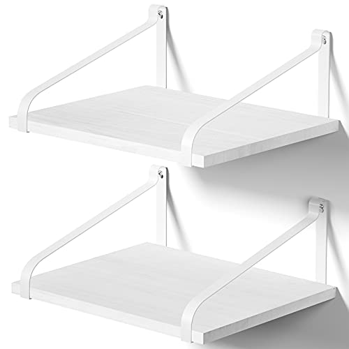 Love-KANKEI Deep Wide Floating Wall Shelves,Solid Wood,16.5"x12",White | Set of 2,29 Lbs/shelf,Large Storage,Easy to Install,For Kitchen Living Room Bathroom Bedroom Office,Pantry Display,Wall Decor - color: White