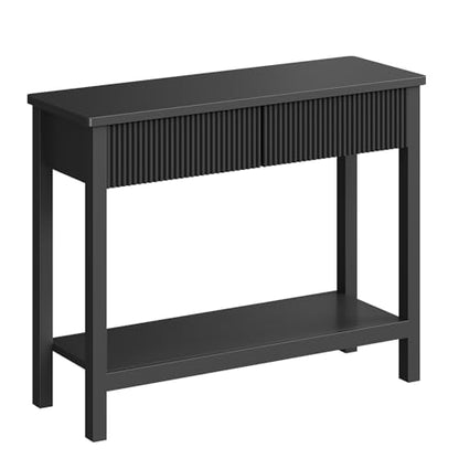 HOOBRO 39.4" Console Table with 2 Wavy Drawers, Narrow Long Entryway Table with Storage Shelf, 2 Tier Modern Sofa Table Wooden Behind Couch Table, Hallway Table for Living Room, Black BK89XG01N1