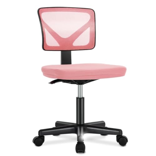 Armless Mesh Office Chair, Ergonomic Low Back Deskchair, Adjustable Rolling Task Computer Swivelchairs for Small Spaces Home Bedroom Study, Pink - color: Pink