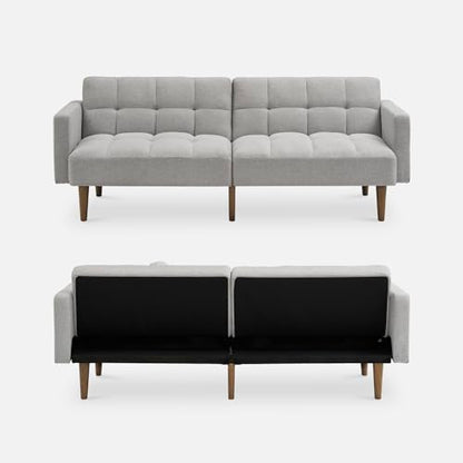 mopio 76.4" Futon Sofa Bed Tufted Styled, Sleeper Couch (Light Gray, Fabric) - color: Light Gray, Fabric