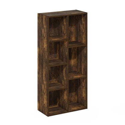 Furinno LUDER Book Shelf, 7-Cube Bookshelf, Bookcase with Open Shelves, 9.4 x 19.5 x 41.7, Easy Assembly, for Living Room, Bedroom, Home Office, Amber Pine - color: Amber Pine, size: 7-Cube