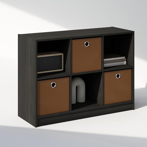 Furinno Cubic Closet Organizers and Storage, 6-Cube Closet Organizer with Bins, Open Shelf Storage, for Wardrobe, Bedroom, Living Room, Espresso - color: Espresso/Brown