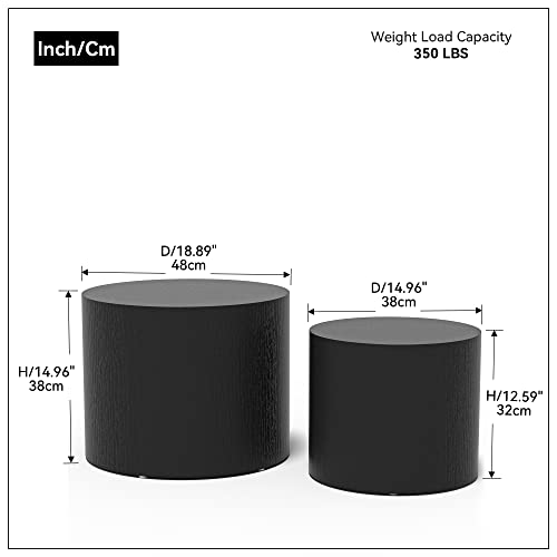 Nesting Coffee Table Set of 2 for Living Room, Modern Round End Table Set, Wooden Circle Side Table and Accent Furniture for Bedroom Balcony Lounge Home Office, No Assembling, Matte Black - color: Black