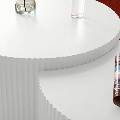 Nesting Coffee Table Set of 2, Modern Round Coffee Table End Table Set for Living Room, Wood Circle Drum Side Table,White - color: White
