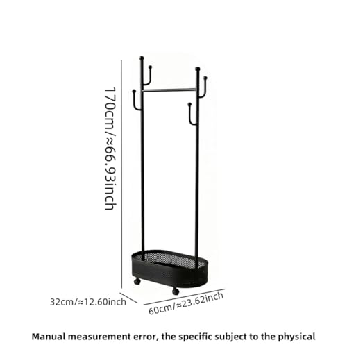Black Wheeled Cactus Metal Coat Rack Freestanding Garment Organizer | Double Sided, Modern Style, Powder Coated, for Entryway and Bedroom, 24x14x66.93 Inches - color: Black
