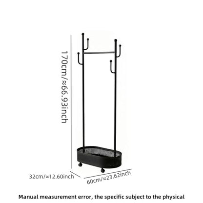 Black Wheeled Cactus Metal Coat Rack Freestanding Garment Organizer | Double Sided, Modern Style, Powder Coated, for Entryway and Bedroom, 24x14x66.93 Inches - color: Black