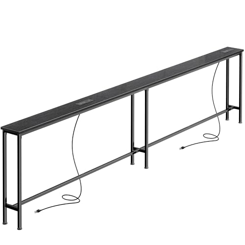 SUPERJARE 102 Inch Sofa Table with 2 Power Outlets and USB-C Ports, 5.9 Inch Narrow Console Table with Storage, Extra-Long Entryway Hallway Couch Table Behind Sofa, Small Spaces, Living Room, Black - color: Black, size: 5.9"D x 102.3"W x 29.7"H