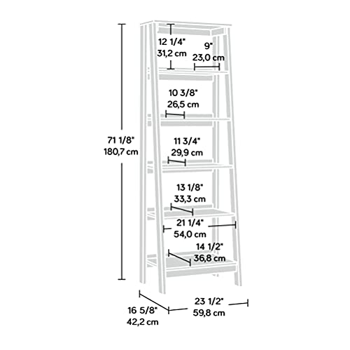 Sauder Ladder Bookshelf 5 Tier Trestle Ladder Shelf Wooden Bookcase, in Jamocha Wood - color: Chalked Chestnut