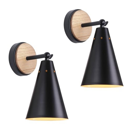 MWZ Rustic Farmhouse Black Metal and Wood Wall Sconce Adjustable Lamp，2 Pack,Rustic Wall Lighting Fixture for Bedroom, Living Room, Headboard, Garage, Porch - color: Wooden and Black
