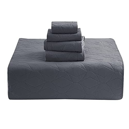 Clara Clark Quilts Twin Size - All Season Bedspread Coverlet Set, Pinsonic Weave Lightweight Bedding Set - 5 Piece Twin Quilt Set with Pillow Shams, Ellipse - Gray - color: 14 - Ellipse - Gray, size: Twin