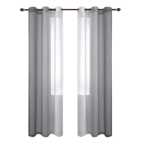 DWCN Grey Faux Linen Ombre Sheer Curtains - Semi Voile Gradient Grommet Top Curtains for Bedroom and Living Room, Set of 2 Window Curtain Panels, 42 x 84 Inches Long - color: Grey, size: 42"W x 84"L (Pack of 2)