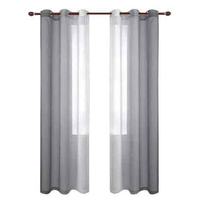 DWCN Grey Faux Linen Ombre Sheer Curtains - Semi Voile Gradient Grommet Top Curtains for Bedroom and Living Room, Set of 2 Window Curtain Panels, 42 x 84 Inches Long - color: Grey, size: 42"W x 84"L (Pack of 2)