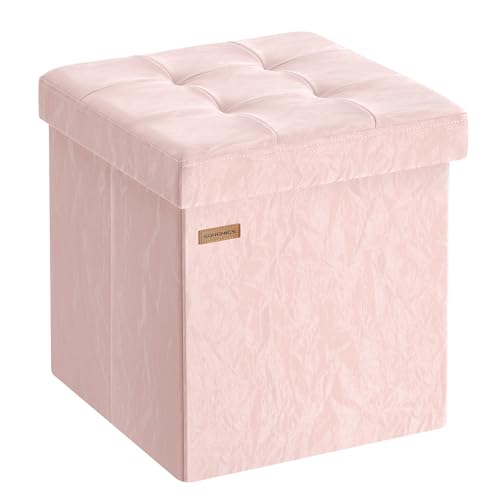 SONGMICS Storage Ottoman, Textured PU Leather Footstool, Foldable Footrest with Cushion, for Living Room and Bedroom, 15 x 15 x 15 Inch, Pink, Minota Collection ULSF522SA01 - color: Pink (Wthout Legs)