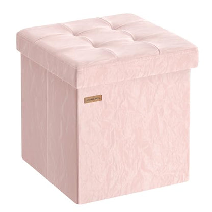SONGMICS Storage Ottoman, Textured PU Leather Footstool, Foldable Footrest with Cushion, for Living Room and Bedroom, 15 x 15 x 15 Inch, Pink, Minota Collection ULSF522SA01 - color: Pink (Wthout Legs)