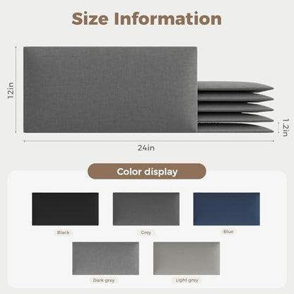 Industrial Dark Gray Linen Non-Adhesive Headboard 24x12 Inch 6-Panel Kit - Peel and Stick Design for Queen Beds, Temporary Space Solution - color: Linen - Dark Gray