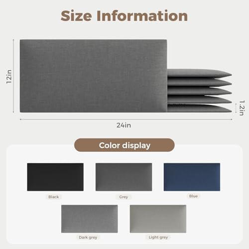 Industrial Dark Gray Linen Non-Adhesive Headboard 24x12 Inch 6-Panel Kit - Peel and Stick Design for Queen Beds, Temporary Space Solution - color: Linen - Dark Gray