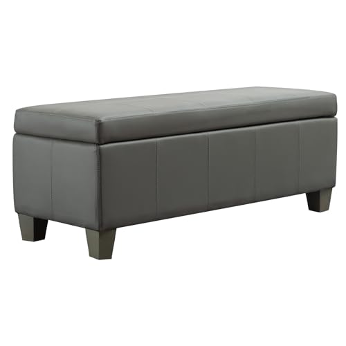 41" Storage Ottoman, Storage Bench with Safety Hinge, Upholstered Synthetic Leather Ottoman Bench for Bedroom, Living Room, Entryway, Hallway, Foot Rest, Support 500lbs, Grey - color: Grey, size: 41 inch