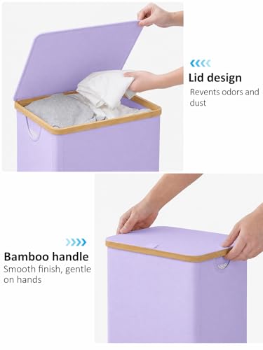 IEGrow Laundry Hamper with Lid,110L Laundry Basket with Mesh Bags,Purple | Dirty Clothes Hamper Basket with Bamboo Handle for Clothes Towels - color: Purple, size: 110L
