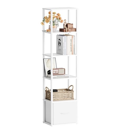 6-Tier Bookshelf Organizer, Narrow Bookcase,Tall Skinny Bookshelves, Standing Ladder Shelf with Drawer, Small Book Shelf with Storage for Living Room, Bedroom, Office, Study White HBC505W - color: White