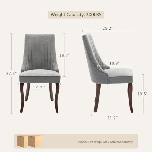 Upholstered Dining Chairs Set of 4, High Back Side Chairs for Kitchen and Dining Room, Mid-Century Modern Fabric Seating with Solid Wood Legs, Grey - color: Grey, size: Set of 4