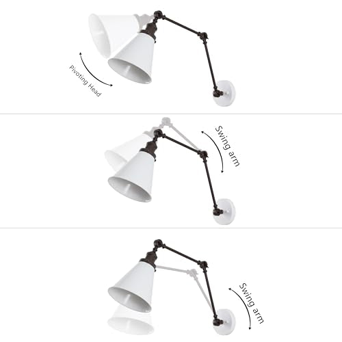 JONATHAN Y Rover 1-Light Wall Sconce 7", White/Oil Rubbed Bronze, Set of 2 | Adjustable Arm, Hardwired Bedside Reading Swing Arm, Farmhouse Cone Shade, Metal Hardwired Indoor Fixture, LED Bulbs Included - color: White/Oil Rubbed Bronze, size: Set of 2