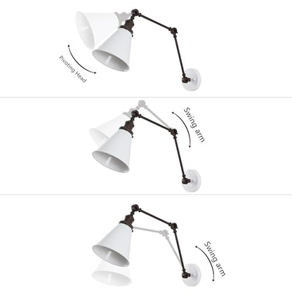 JONATHAN Y Rover 1-Light Wall Sconce 7", White/Oil Rubbed Bronze, Set of 2 | Adjustable Arm, Hardwired Bedside Reading Swing Arm, Farmhouse Cone Shade, Metal Hardwired Indoor Fixture, LED Bulbs Included - color: White/Oil Rubbed Bronze, size: Set of 2