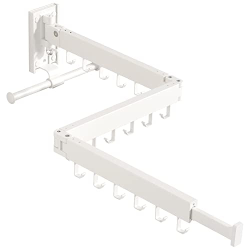 BOQORAD Wall Mounted Clothes Hanger Rack, Clothes Drying Rack,Laundry Drying Rack,Collapsible Clothes Rack Wall Mount, Retractable Drying Rack Clothing,can Fold Upward & Left & Right,White Color - color: White