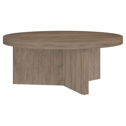 Henn&Hart 36" Scandinavian Fluted Coffee Table, Weathered Gray | Ribbed pedestal base and low profile bring Scandinavian style to small spaces including living rooms or family rooms - color: Weathered Gray, size: 36 inches