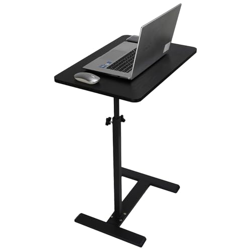 Adjustable Height C Shaped Side Table with Wheels 40 * 60cm | 360° Swivel TV Tray Table, Mobile End Table for Living Room Bedroom Sofa Bed Office - color: Black