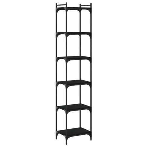Black Engineered Wood Bookcase with Metal Frame Tall Bookshelf 6 Adjustable Shelves Modern Industrial Standing Shelves for Living Room Office Storage - color: Black/74", size: 15.7"
