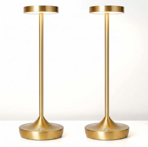 2 Pack Rechargeable Cordless Table Lamps 6000mAh LED Battery Table Light | Outdoor Waterproof Portable Battery Operated Table Light,3 Color Stepless Dimmable for Restaurant Dining Patio (Gold) - color: Gold 2