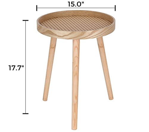 Small Side Table, Rattan Nightstand, Round End Boho Bedside Accent Mid-Century Modern Bed Tables for Living Room Bedroom Office Balcony(Natural Walnut) - color: Natural Walnut