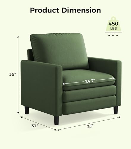 Welzona 3-Layers Cloud Accent Chair, 33" Reading Chair, Teddy Arm Chairs | Comfy Teddy Fabric, Washable Covers, Tool-Free Setup, All-wood Couch Chair for Living Room, Bedroom, Reading Nook, Green - color: Green, size: cloud chair