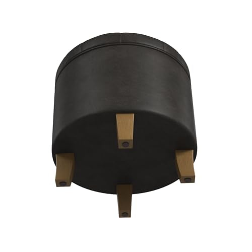 HomePop 19" Faux Leather Button Tufted Round Storage Ottoman - Black - color: Black Faux Leather