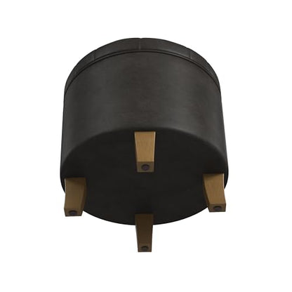 HomePop 19" Faux Leather Button Tufted Round Storage Ottoman - Black - color: Black Faux Leather
